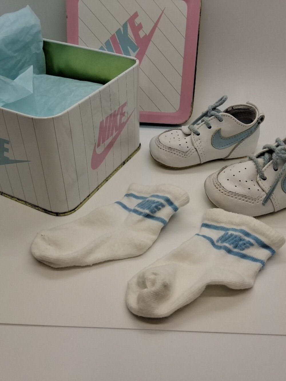 All Nike! '80's Sweet Dream Collectible Tin, Carolina Blue Baby Sneakers & Socks
